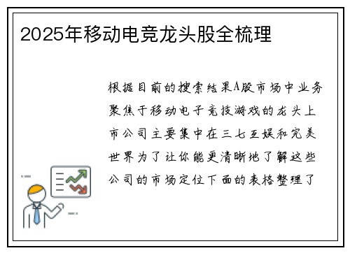 2025年移动电竞龙头股全梳理