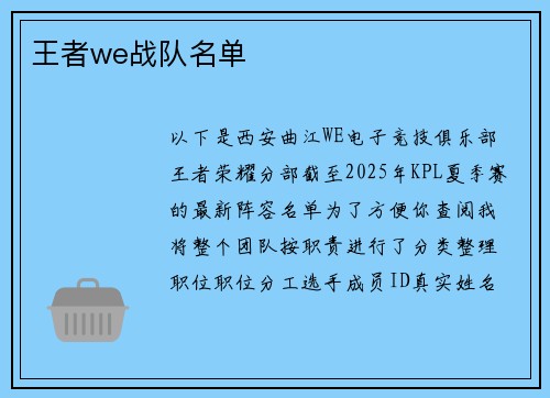 王者we战队名单